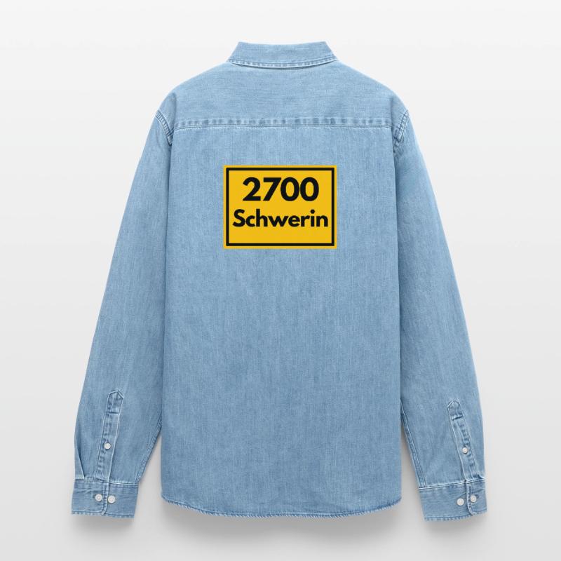 OLD POSTCODE POSTCODE RETRO 2700 SCHWERIN SCHLOSS Men’s Organic Denim Shirt by Stanley/Stella