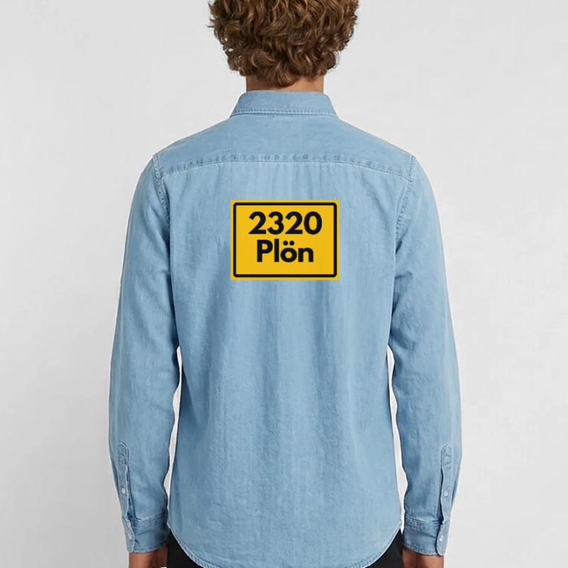 OLD POSTCODE POSTCODE RETRO 2320 PLÖN SEENPARADIES Men’s Organic Denim Shirt by Stanley/Stella