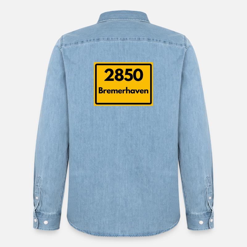 OLD POSTCODE POSTCODE RETRO 2850 BREMERHAVEN - Men’s Organic Denim Shirt by Stanley/Stella - light wash