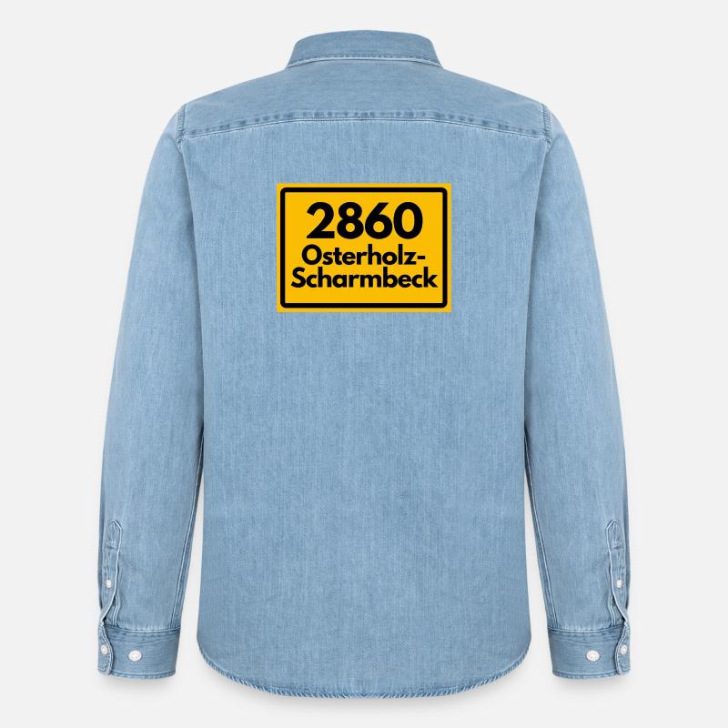 OLD POSTCODE POSTCODE 2860 OSTERHOLZ-SCHARMBECK - Men’s Organic Denim Shirt by Stanley/Stella - light wash