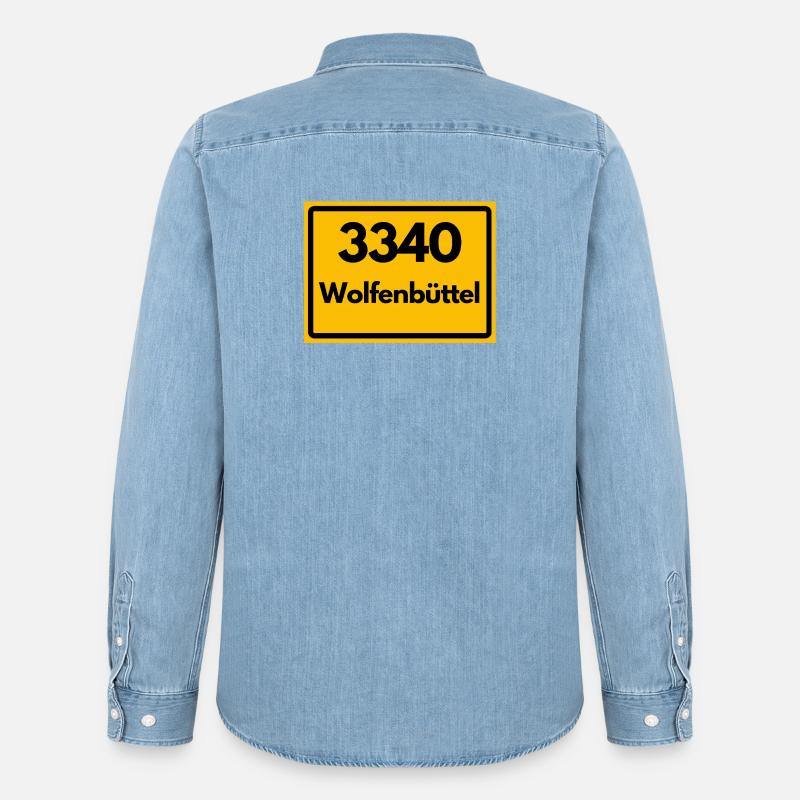 OLD POSTCODE POSTCODE RETRO 3340 WOLFENBÜTTEL - Men’s Organic Denim Shirt by Stanley/Stella - light wash