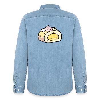 Summer Roll Cake - Men’s Organic Denim Shirt by Stanley/Stella - light wash - Back - AI Model Male 185 light (185cm)