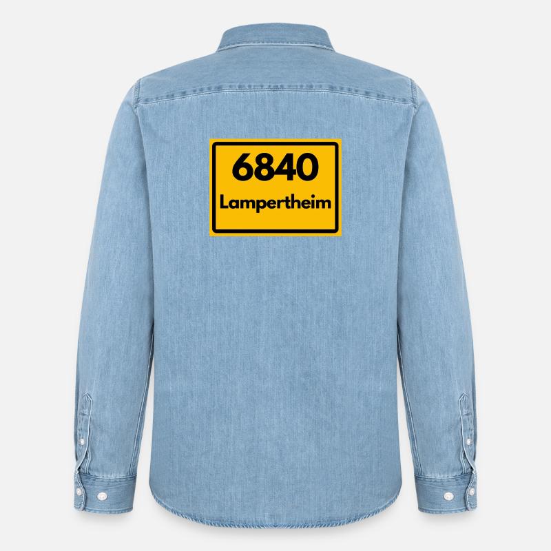 OLD POSTCODE POSTCODE RETRO 6840 LAMPERTHEIM - Men’s Organic Denim Shirt by Stanley/Stella - light wash