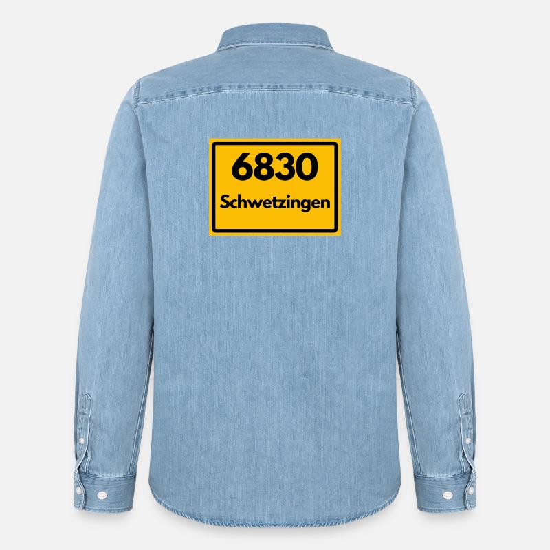 ALTE POSTLEITZAHL PLZ RETRO 6830 SCHWETZINGEN  - Männer Jeanshemd Organic von Stanley/Stella - verwaschenes Hellblau