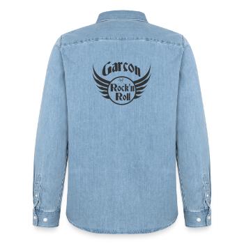 Boy Rock and Roll Skull Wings - Men’s Organic Denim Shirt by Stanley/Stella - light wash - Back - AI Model Male 185 light (185cm)