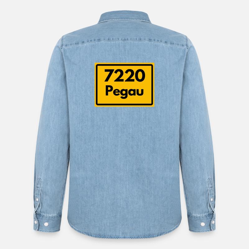 OLD POSTCODE 7220 PEGAU HEIMATSTOLZ SAXONY - Men’s Organic Denim Shirt by Stanley/Stella - light wash