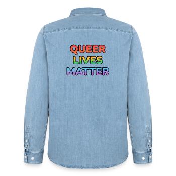 Queer Lives Matter Regenbogen - Männer Jeanshemd Organic von Stanley/Stella - verwaschenes Hellblau - Hinten - AI Model Male 185 light (185cm)
