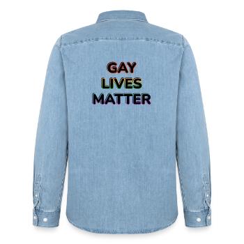 GAY LIVES MATTER LGBT Pride Month Regenbogen-Slogan - Männer Jeanshemd Organic von Stanley/Stella - verwaschenes Hellblau - Hinten - AI Model Male 185 light (185cm)