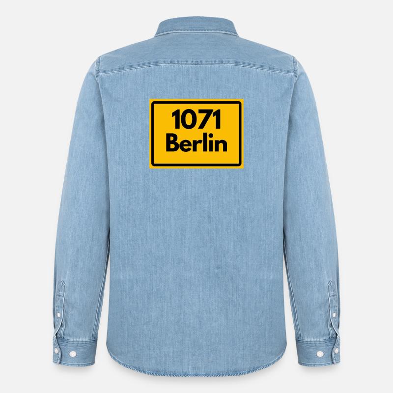 OLD POSTCODE 1071 BERLIN BERLIN OSTALGIE - Men’s Organic Denim Shirt by Stanley/Stella - light wash