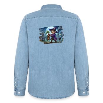 Niedlicher Zauberer mit Alraune - Männer Jeanshemd Organic von Stanley/Stella - verwaschenes Hellblau - Hinten - AI Model Male 185 light (185cm)