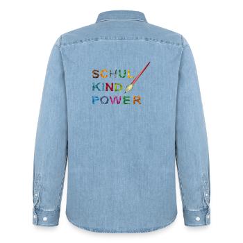 Schulkind Power  - Männer Jeanshemd Organic von Stanley/Stella - verwaschenes Hellblau - Hinten - AI Model Male 185 light (185cm)