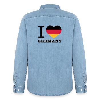 I love Germany | Herz | Heart - Chemise en denim homme bio Stanley/Stella - bleu clair délavé - Dos - AI Model Male 185 light (185cm)