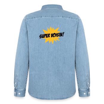 Super Voisin ! - Chemise en denim homme bio Stanley/Stella - bleu clair délavé - Dos - AI Model Male 185 light (185cm)