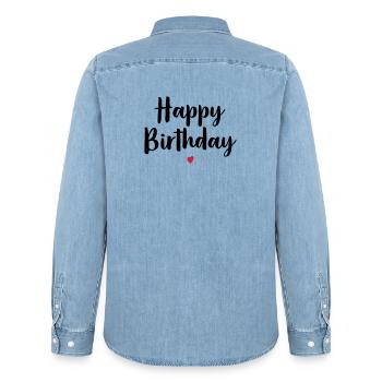 Happy birthday heart birthday gift - Men’s Organic Denim Shirt by Stanley/Stella - light wash - Back - AI Model Male 185 light (185cm)