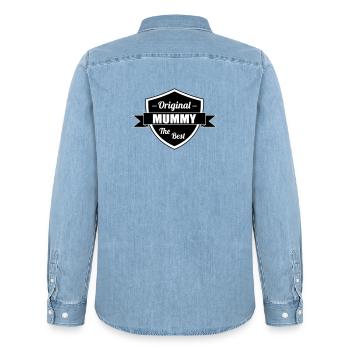 The Best Mom - Mother's Day - Men’s Organic Denim Shirt by Stanley/Stella - light wash - Back - AI Model Male 185 light (185cm)