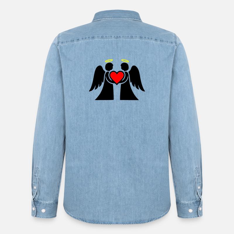 Engel Paar mit Herz Piktogramm - Männer Jeanshemd Organic von Stanley/Stella - verwaschenes Hellblau