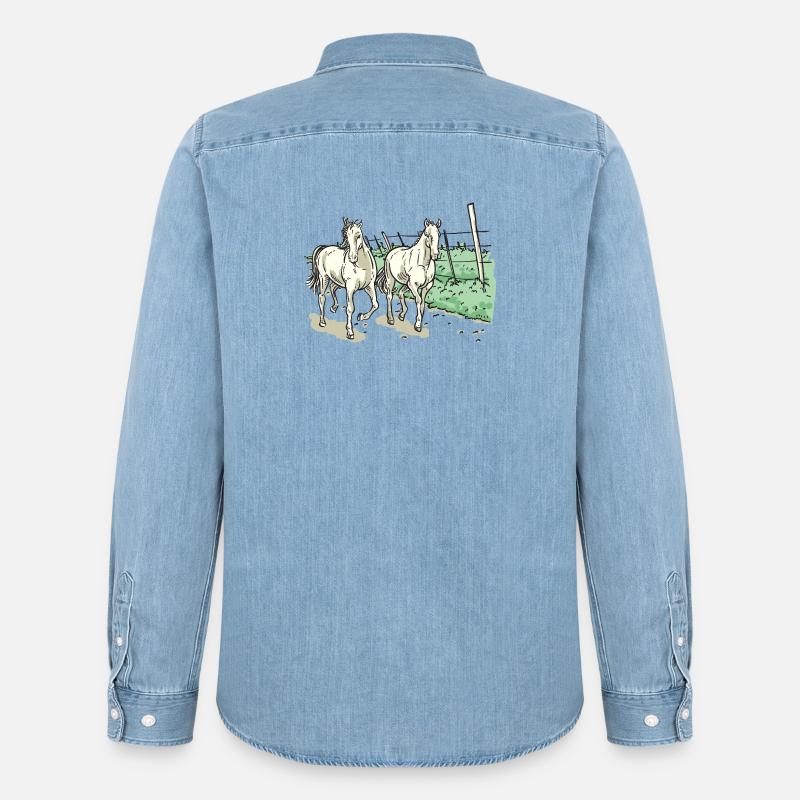 Zwei elegante Pferde - Männer Jeanshemd Organic von Stanley/Stella - verwaschenes Hellblau