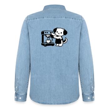 Barista dog super cute - Men’s Organic Denim Shirt by Stanley/Stella - light wash - Back - AI Model Male 185 light (185cm)
