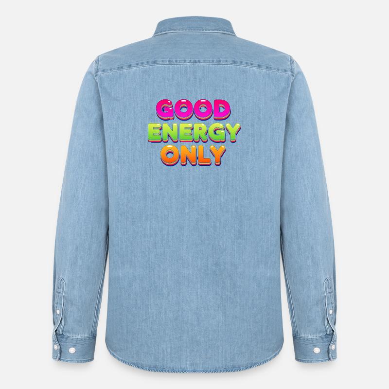 Good Energy Buntes Retro Statement Design - Männer Jeanshemd Organic von Stanley/Stella - verwaschenes Hellblau