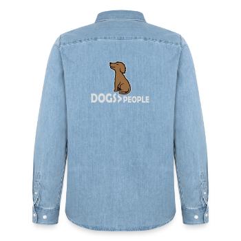 Dogs Over People Dog Funny Antisocial Saying - Men’s Organic Denim Shirt by Stanley/Stella - light wash - Back - AI Model Male 185 light (185cm)