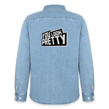 You Look Pretty Funny Complement Self Love Logo - Men’s Organic Denim Shirt by Stanley/Stella - light wash - Back - AI Model Male 185 light (185cm)