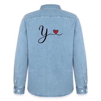 Y Letter Initial Monogram Design with Heart - Men’s Organic Denim Shirt by Stanley/Stella - light wash - Back - AI Model Male 185 light (185cm)