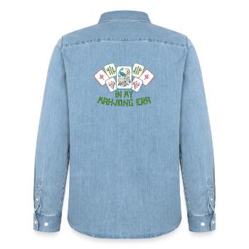 Mahjong Spiel Social Club Mahjong Ära - Männer Jeanshemd Organic von Stanley/Stella - verwaschenes Hellblau - Hinten - AI Model Male 185 light (185cm)