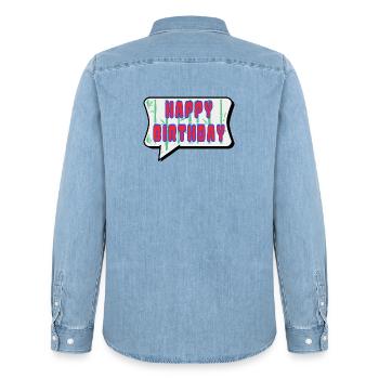 ALLES GUTE ZUM GEBURTSTAG. ALLES GUTE ZUM GEBURTSTAG. JAHRESTAG. - Männer Jeanshemd Organic von Stanley/Stella - verwaschenes Hellblau - Hinten - AI Model Male 185 light (185cm)