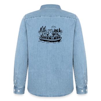 Hafen Katzen Hunde Hafenrundfahrt Hamburg  - Männer Jeanshemd Organic von Stanley/Stella - verwaschenes Hellblau - Hinten - AI Model Male 185 light (185cm)