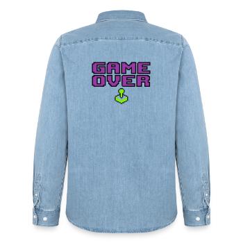 Game Over Pixel Logo - Männer Jeanshemd Organic von Stanley/Stella - verwaschenes Hellblau - Hinten - AI Model Male 185 light (185cm)