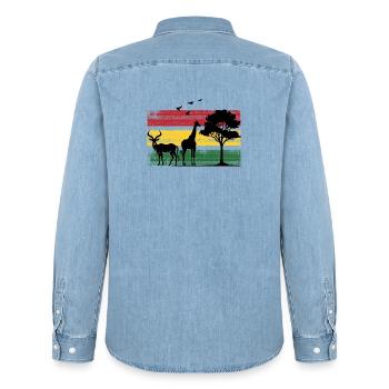 Afrika Safaritour Tiere Africa Five Urlaub - Männer Jeanshemd Organic von Stanley/Stella - verwaschenes Hellblau - Hinten - AI Model Male 185 light (185cm)