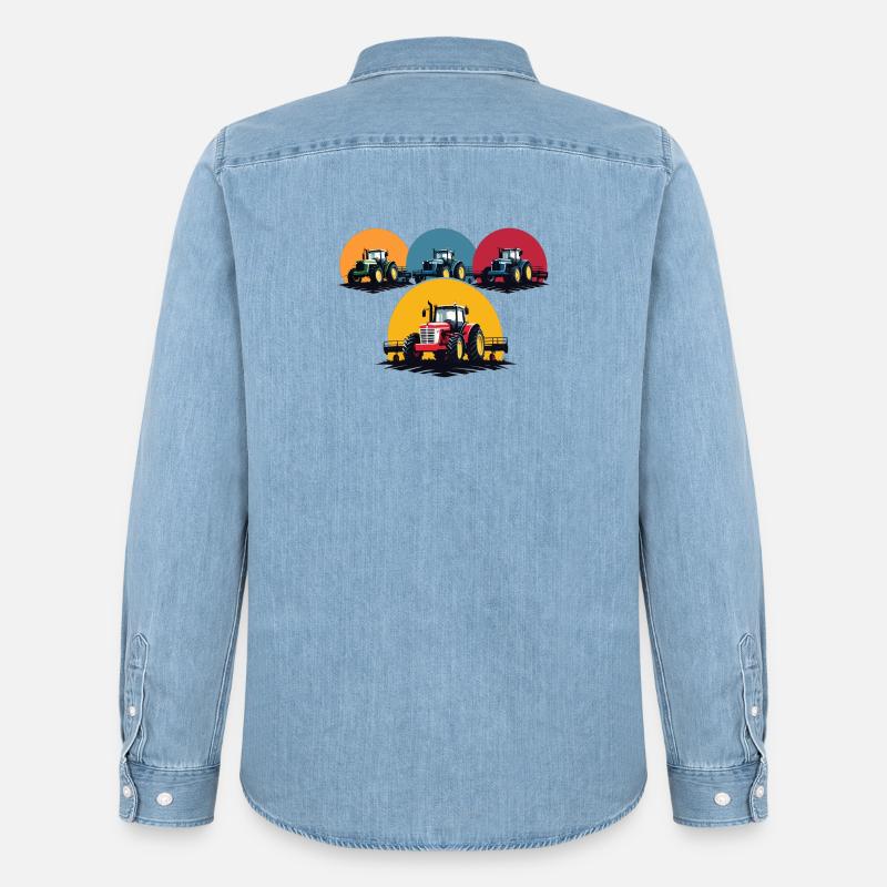 Bauer Traktor - Männer Jeanshemd Organic von Stanley/Stella - verwaschenes Hellblau