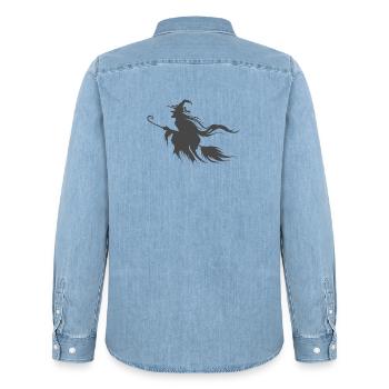 hesen silhouetten, halloween outfit - Männer Jeanshemd Organic von Stanley/Stella - verwaschenes Hellblau - Hinten - AI Model Male 185 light (185cm)