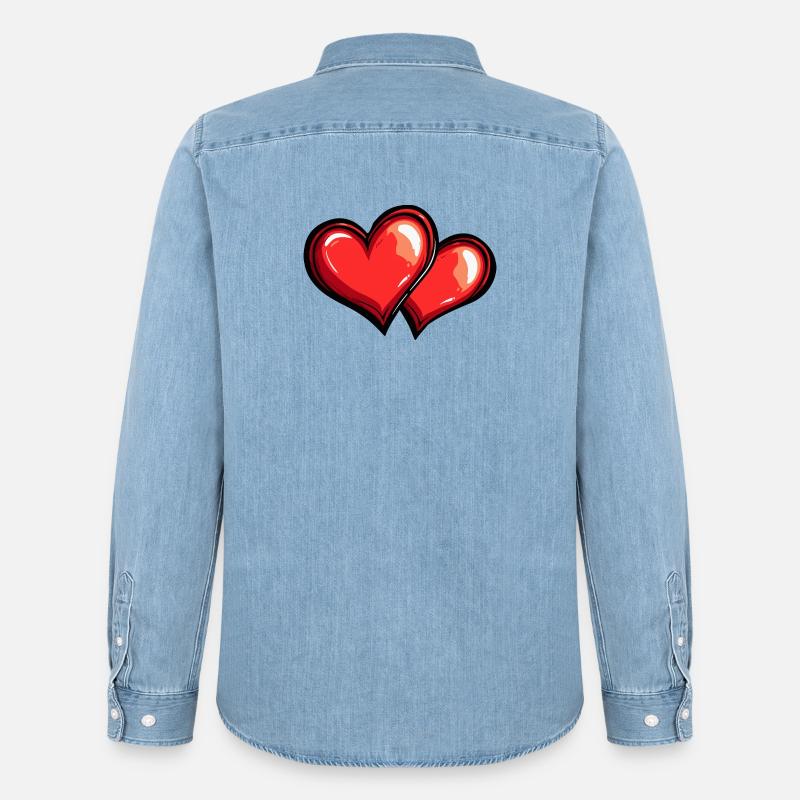 Simbolo d'amore dei cuori - Camicia in denim uomo bio di Stanley/Stella - azzurro chiaro slavato