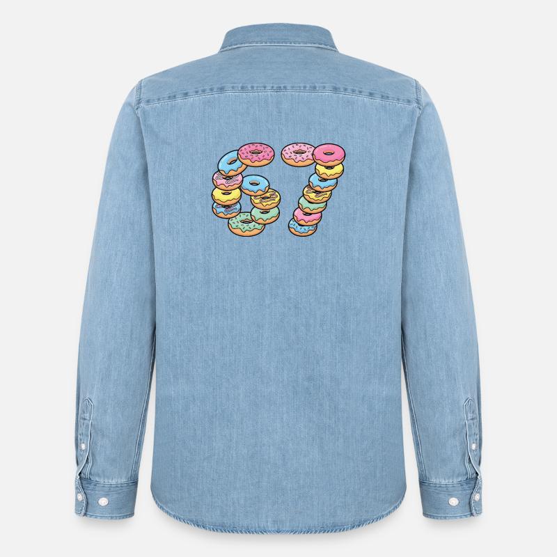 Pastel Donut Stack 67 Muster - Männer Jeanshemd Organic von Stanley/Stella - verwaschenes Hellblau