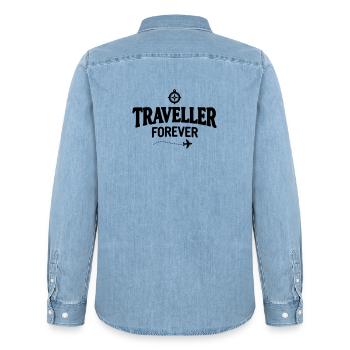 Reisender für immer - Voyageur pour toujours - Chemise en denim homme bio Stanley/Stella - bleu clair délavé - Dos - AI Model Male 185 light (185cm)