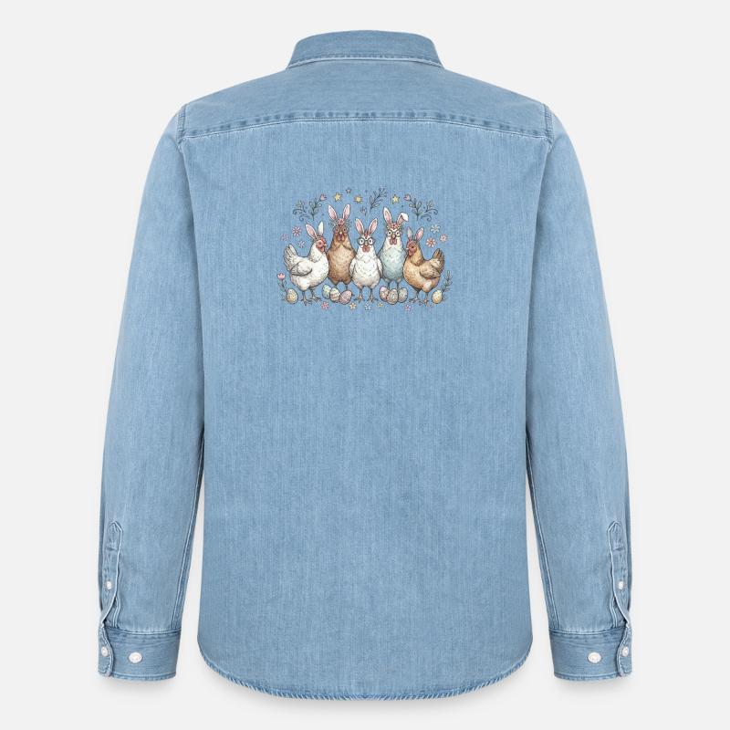 Osterhasen Bande mit Eiern - Männer Jeanshemd Organic von Stanley/Stella - verwaschenes Hellblau