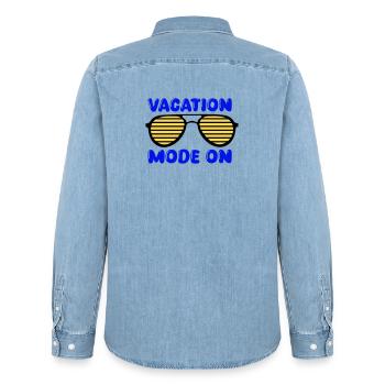 Vacation mode on - Men’s Organic Denim Shirt by Stanley/Stella - light wash - Back - AI Model Male 185 light (185cm)