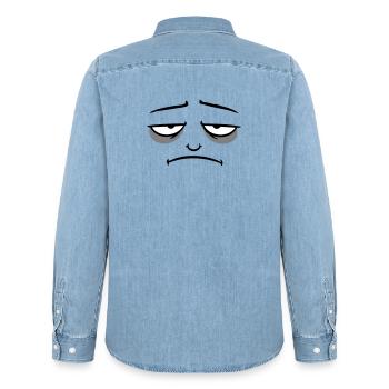 Grumpy sad disappointed face funny - Men’s Organic Denim Shirt by Stanley/Stella - light wash - Back - AI Model Male 185 light (185cm)