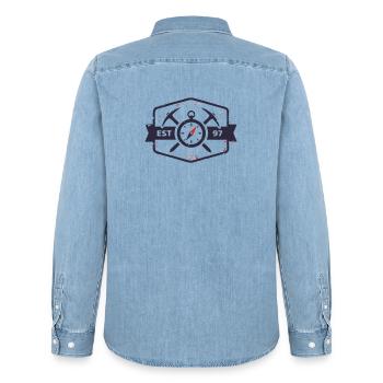 Bergretter Kompass Wappen - Männer Jeanshemd Organic von Stanley/Stella - verwaschenes Hellblau - Hinten - AI Model Male 185 light (185cm)