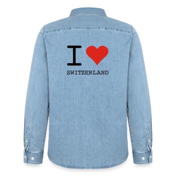 I LOVE SWITZERLAND - Männer Jeanshemd Organic von Stanley/Stella - verwaschenes Hellblau - Hinten - AI Model Male 185 light (185cm)