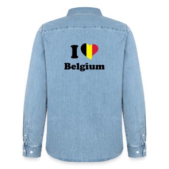 I love Belgium - J'aime la Belgique - Chemise en denim homme bio Stanley/Stella - bleu clair délavé - Dos - AI Model Male 185 light (185cm)
