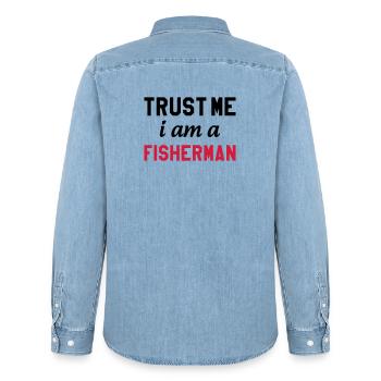 Trust Me I am a Fisherman - Männer Jeanshemd Organic von Stanley/Stella - verwaschenes Hellblau - Hinten - AI Model Male 185 light (185cm)