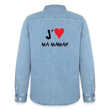 J'aime ma maman - Fête des Mères - Chemise en denim homme bio Stanley/Stella - bleu clair délavé - Dos - AI Model Male 185 light (185cm)