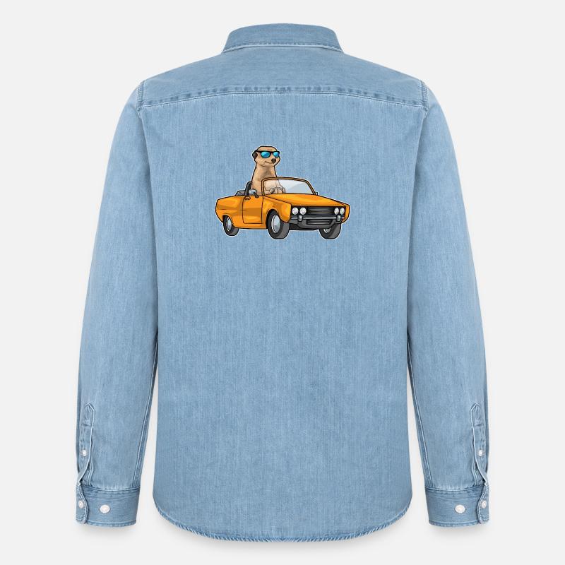 Erdmännchen Auto - Männer Jeanshemd Organic von Stanley/Stella - verwaschenes Hellblau