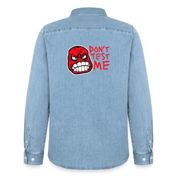 Don't Test Me Comic Frech Lustig Zitat Spruch Logo - Männer Jeanshemd Organic von Stanley/Stella - verwaschenes Hellblau - Hinten - AI Model Male 185 light (185cm)