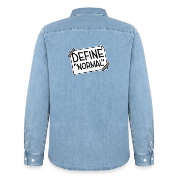 Define Normal Funny Sarcastic Definition Graphic - Men’s Organic Denim Shirt by Stanley/Stella - light wash - Back - AI Model Male 185 light (185cm)