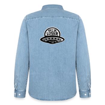 Ufo Alien Get In Loser Lustig Ufo Entführung Zitat - Männer Jeanshemd Organic von Stanley/Stella - verwaschenes Hellblau - Hinten - AI Model Male 185 light (185cm)
