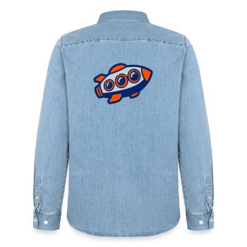 Illustration de la fusée spatiale - Chemise en denim homme bio Stanley/Stella - bleu clair délavé - Dos - AI Model Male 185 light (185cm)