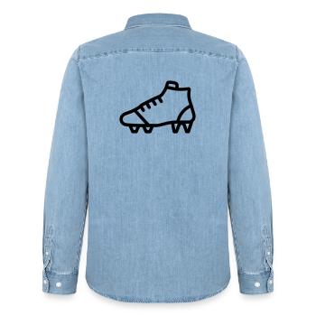 football boots - Men’s Organic Denim Shirt by Stanley/Stella - light wash - Back - AI Model Male 185 light (185cm)